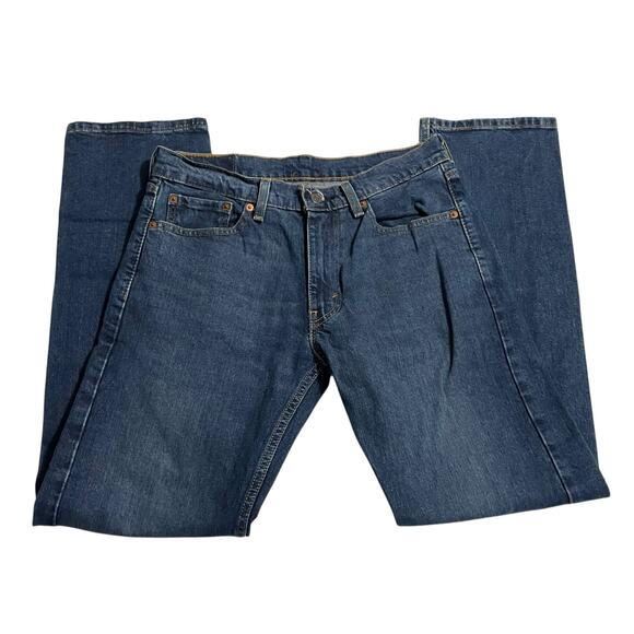 Levis 505 Mens Jeans Size 30 Mid Rise Regular Fit Straight Leg Denim Dark Wash - Picture 4 of 12